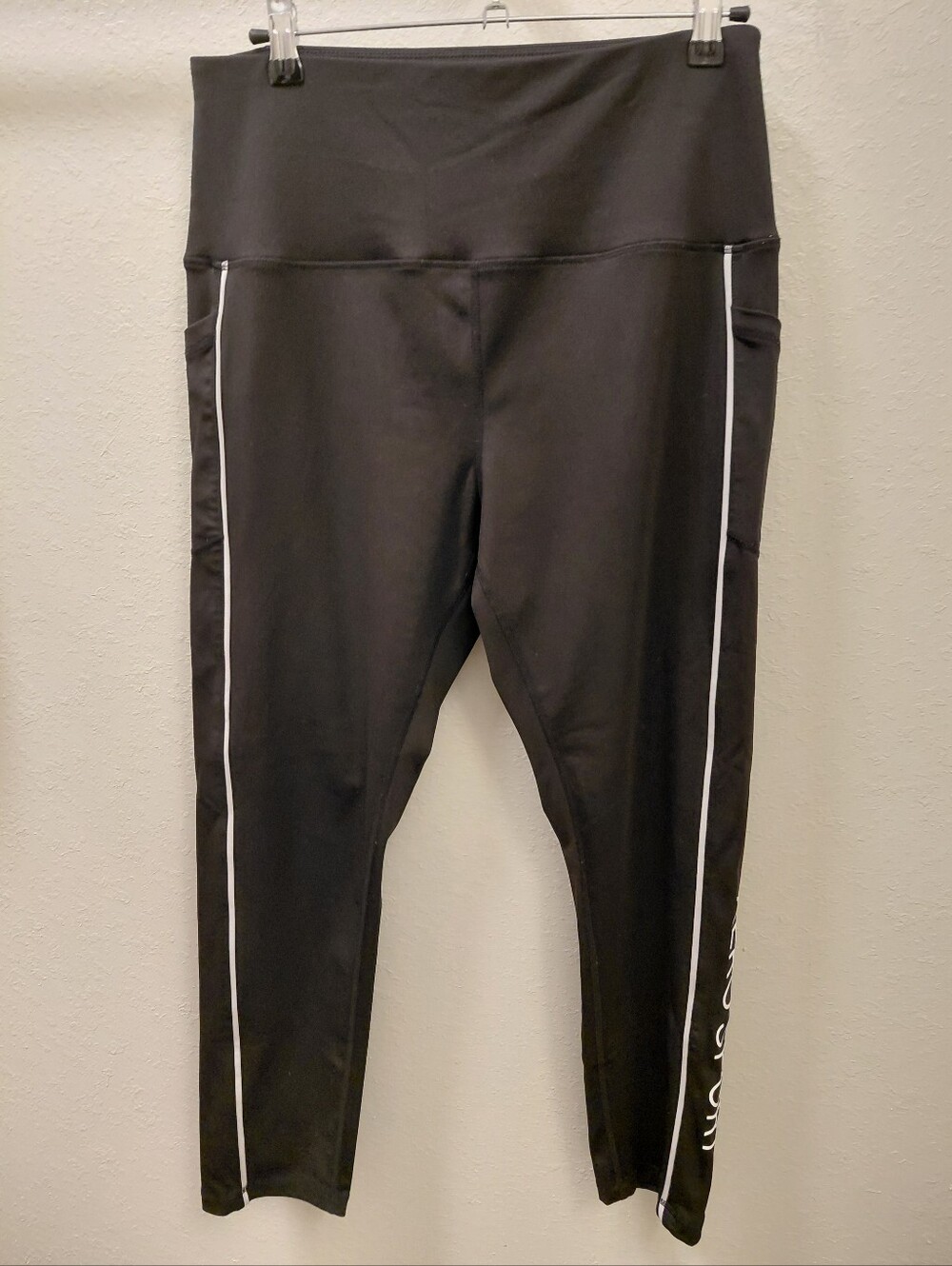 Girls' Black Active Leggings with White Side Piping Size Xl
